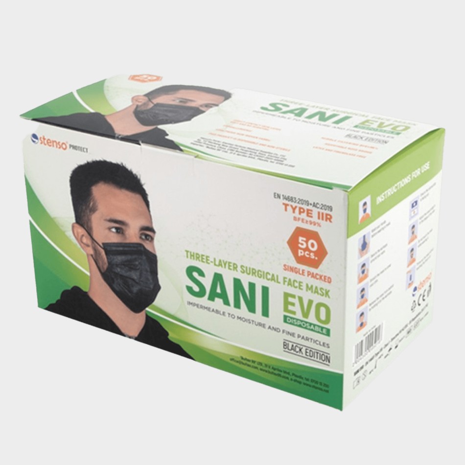 Mască medicală SANI EVO NEAGRĂ - TYPE IIR - 50 buc.