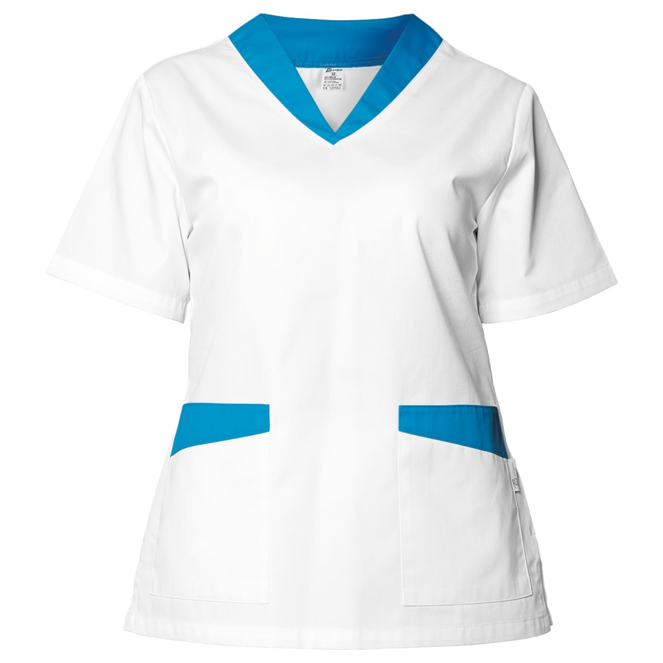 Tunică medicală pentru femei FABIANA ALB/ALBASTRU