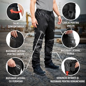 Pantaloni de lucru REVOLT 4STRETCH NEGRU/GRI ÎNCHIS/GRI 2