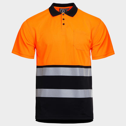Polo tricou reflectorizant PRISMA HV PORTOCALIU/NEGRU - 1