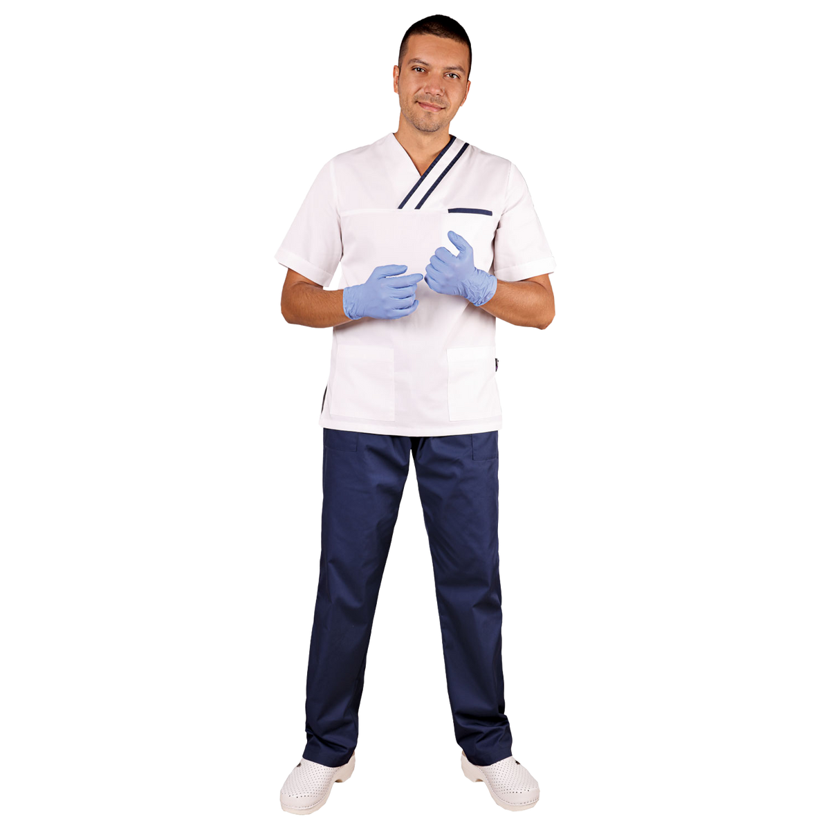 Tunică medicală pentru bărbați OLIVER ALB/ALBASTRU MARIN - 2
