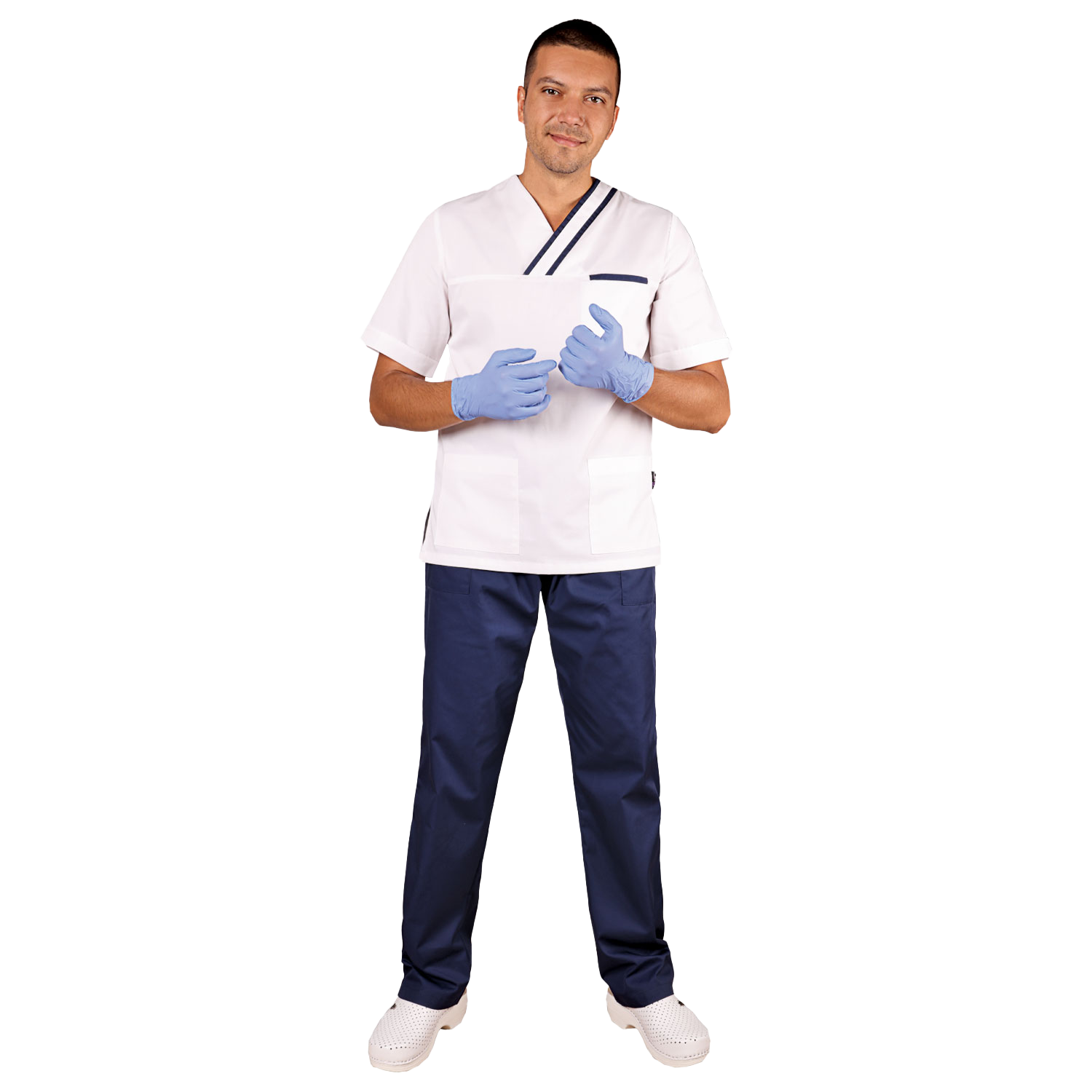 Tunică medicală pentru bărbați OLIVER ALB/ALBASTRU MARIN - 2