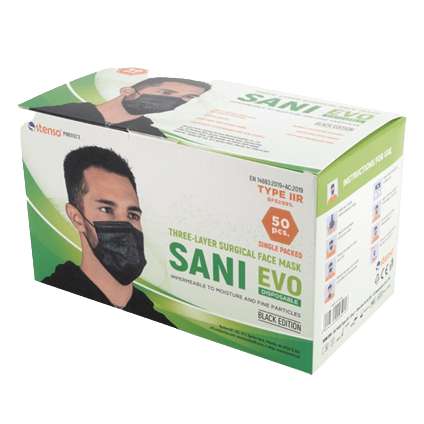 Медицинска маска SANI EVO BLACK - TYPE IIR - 50 бр. - 1