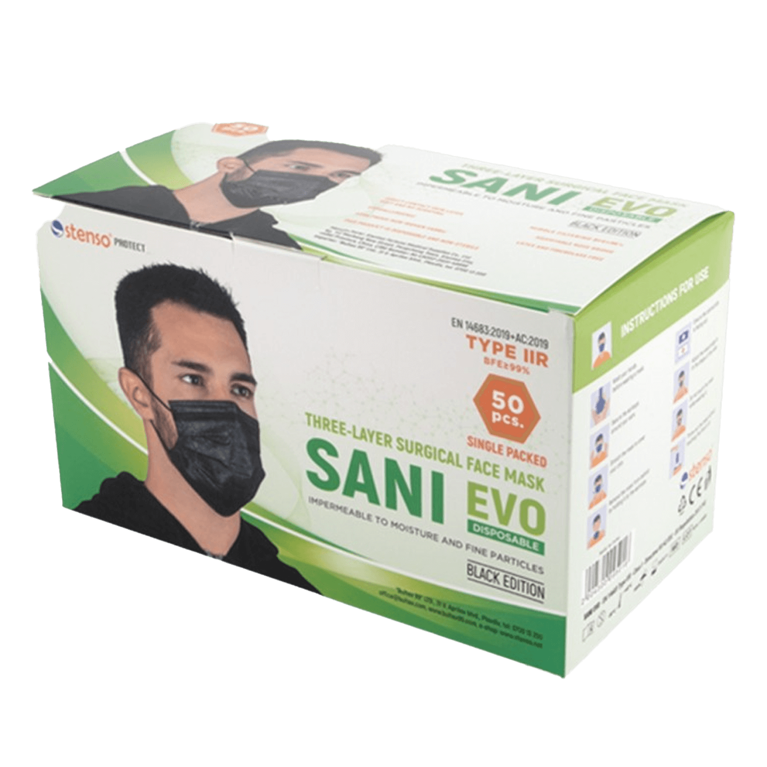 Медицинска маска SANI EVO BLACK - TYPE IIR - 50 бр. - 1