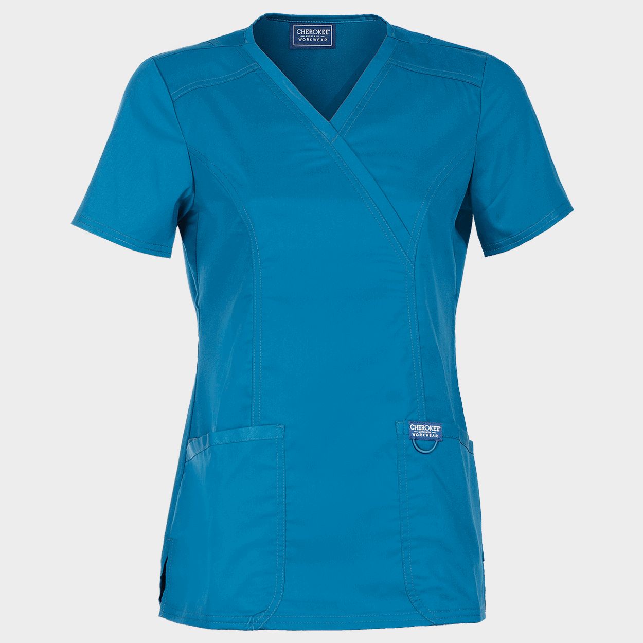 Tunică medicală de damă CHEROKEE WRAP CARIBBEAN BLUE WWE610 - 1