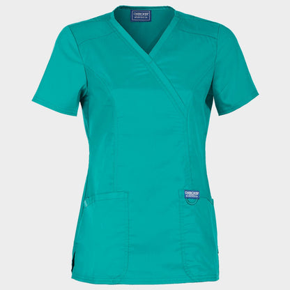 Women's medical tunic CHEROKEE WRAP TEAL BLUE WWE610 - 1